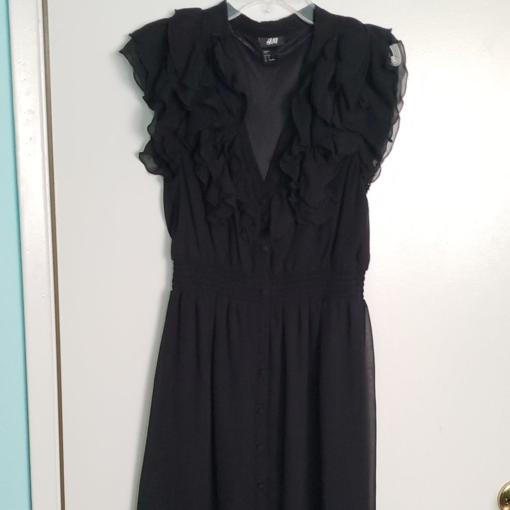Black ruffle chiffon dress, knee-length, size 8